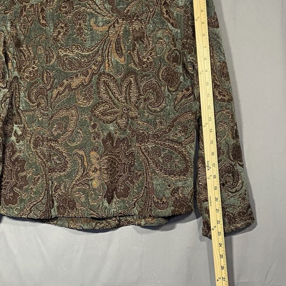 Chicos Brocade Paisley Jacket Blazer Women Size 1 Green Brown Button Front - Picture 4 of 10
